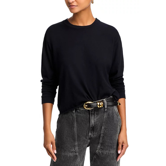 MOTHER Women the Long Sleeve Slouchy Cut Off Tee Black Size S - Picture 1 of 6